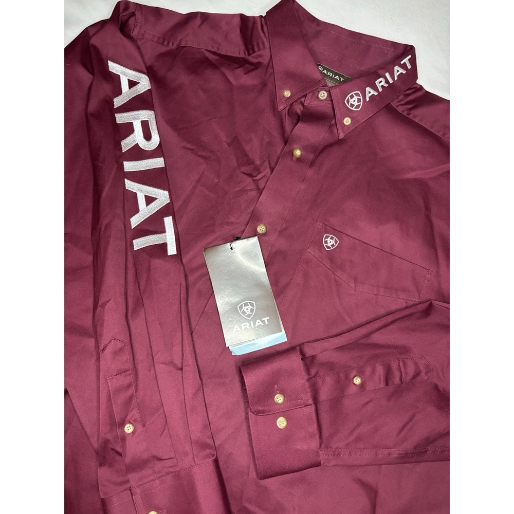Ariat Team Logo Twill Classic Fit Long Sleeve Button Down Shirt Burgundy XL NWT